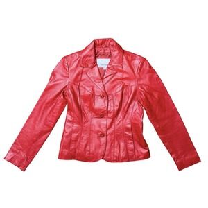 VTG Wilsons Leather Maxima Red‎ Jacket 3 Button Satin Lining Woman's sz Small
